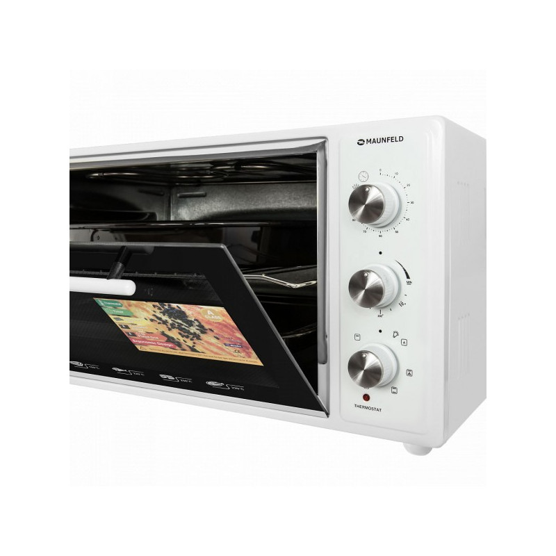 Мини-печь Maunfeld СEMOA.456.W White с открытой дверцей и панелью управления