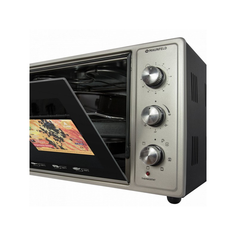 Мини-печь Maunfeld СEMOA.456.S1 Inox с открытой дверцей и панелью управления