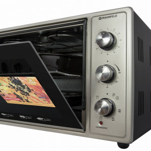 Мини-печь Maunfeld СEMOA.456.S1 Inox с открытой дверцей и панелью управления