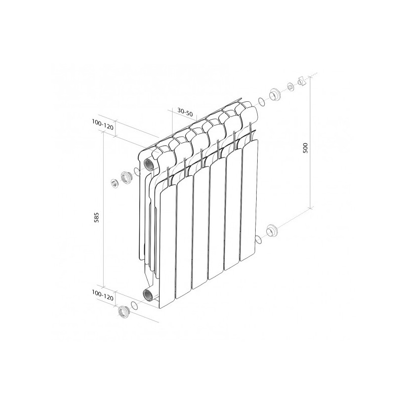 Радиатор алюминиевый Royal Thermo Indigo 500 (10 секций) схема