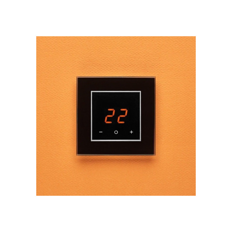 Терморегулятор Aura Orto 9005 Black Classic в интерьере - на оранжевом фоне